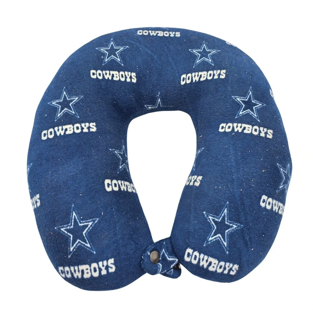 Dallas Cowboys NFL Travel Neck Pillow Navy Blue Star Logo Plush Snap Closure